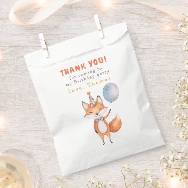 Bolsa De Papel Little Fox Birthday Party Gracias (Cortado)