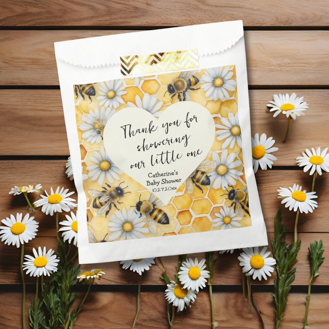 Bolsa De Papel Little Honey Bee Comb Daisy Spring Baby Shower (Subido por el creador)