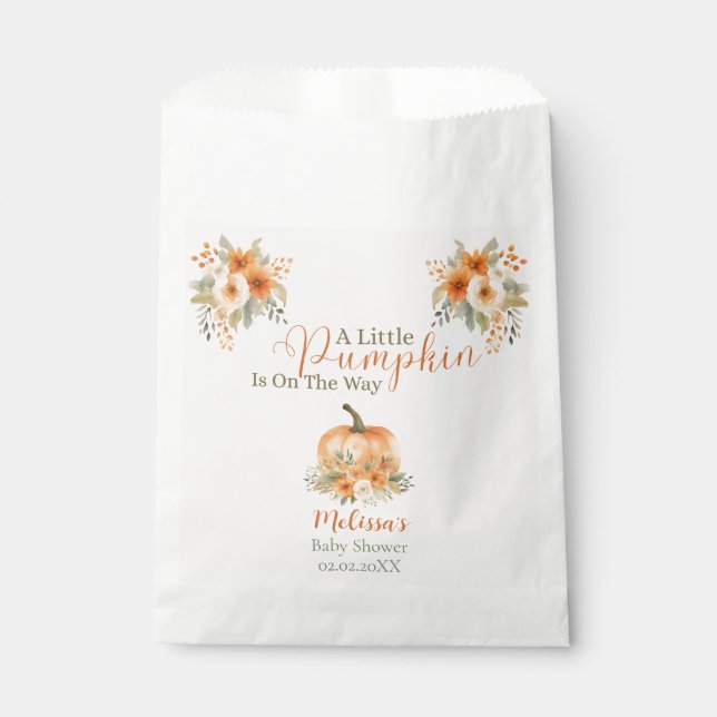 Bolsa De Papel Little Pumpkin Rustic Orange Autumn Baby Shower  (Anverso)