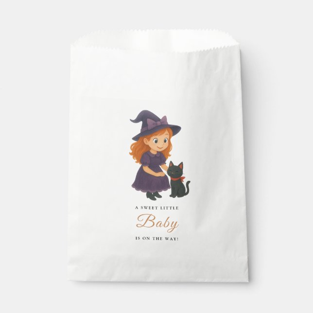 Bolsa De Papel Little Witch & Cat | Halloween Girl Baby Shower (Anverso)