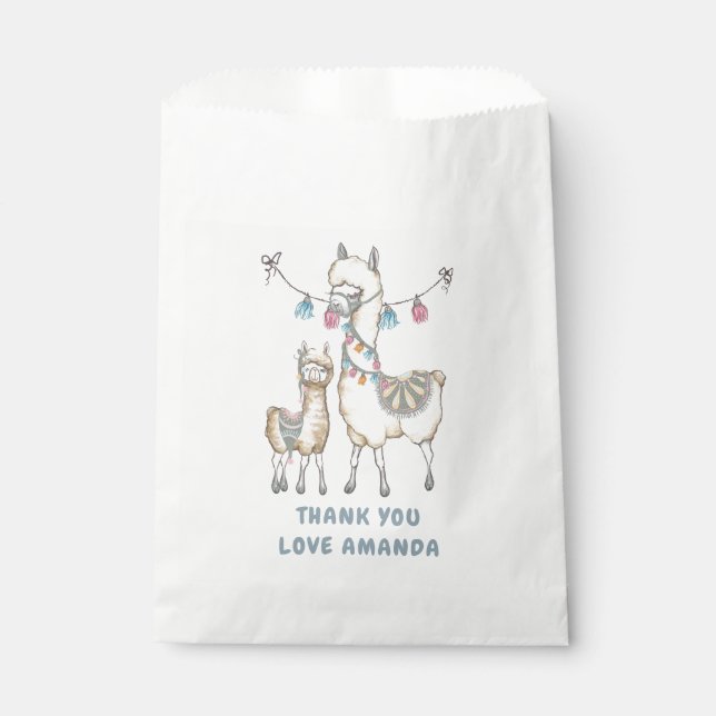 Bolsa De Papel Llama a acuarela tema Baby Shower (Anverso)
