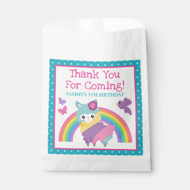 Bolsa De Papel Llama Arcoíris Floral Primavera & Cumpleaños Arcoí (Anverso)