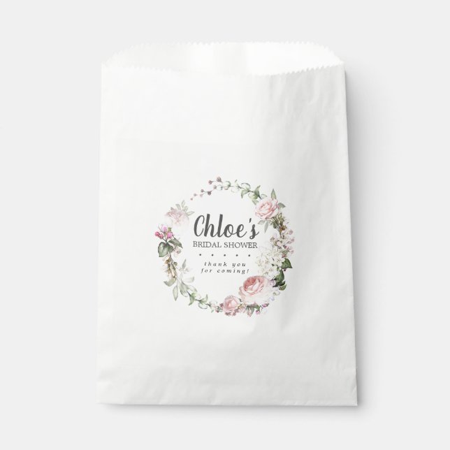 Bolsa De Papel Lluvia de Rosas Rosadas Rústicas para Boda (Anverso)