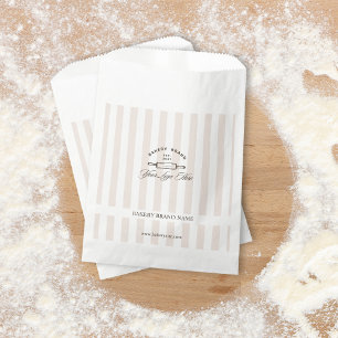 Bolsa De Papel Logo de la vieja panadería rosada elegante a rayas