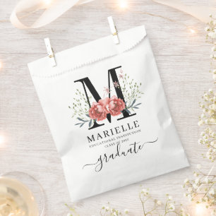 Bolsa De Papel Logotipo de Monograma Floral de Fiesta de Graduaci