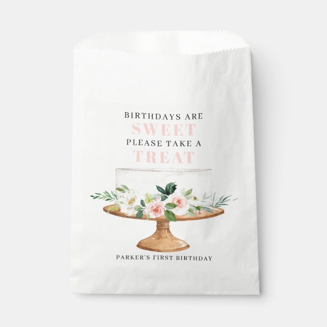 Bolsa De Papel Los primeros cumpleaños del pastel floral son dulc (Anverso)