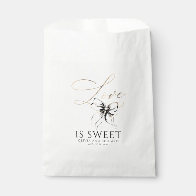 Bolsa De Papel Love is Sweet Black Bow Gold Script Thank You (Anverso)