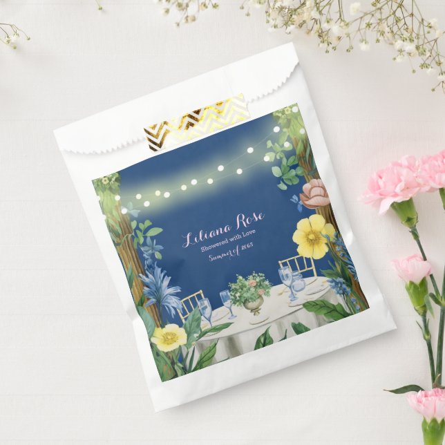 Bolsa De Papel Luces centelleantes Jardín floral azul Despedida d (Sellado)