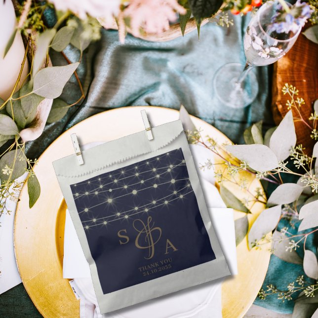 Bolsa De Papel Luces de cuerda azules y doradas rústicas (Subido por el creador)