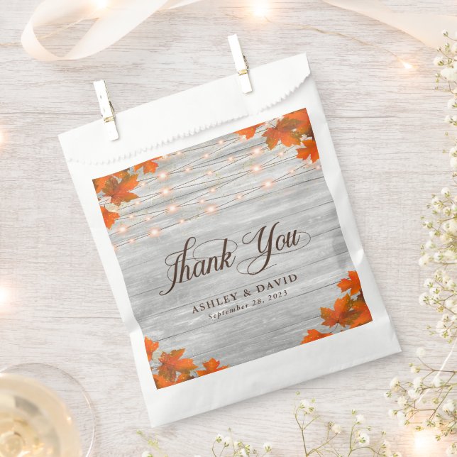 Bolsa De Papel Luces de hojas de otoño de madera rústica Gracias  (Cortado)