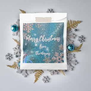 Bolsa De Papel Lujo Elegante Azul Invierno Paisaje Navideño Navid