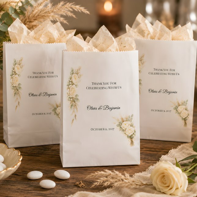 Bolsa De Papel Lujo Rústico Con Florales De Hierba De Pampas  (Part of the luxury rustic wedding them collection, favor bags)