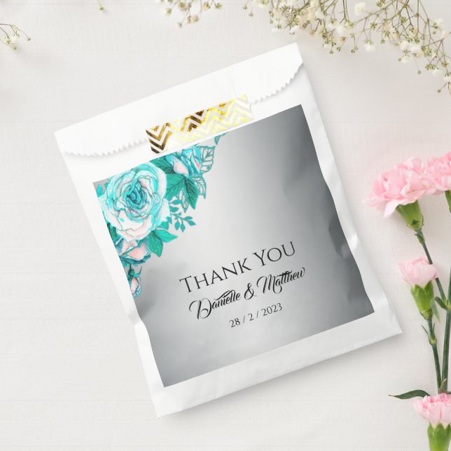 Bolsa De Papel Lujosos Rosas de Aqua en Silver Elegant (Sellado)
