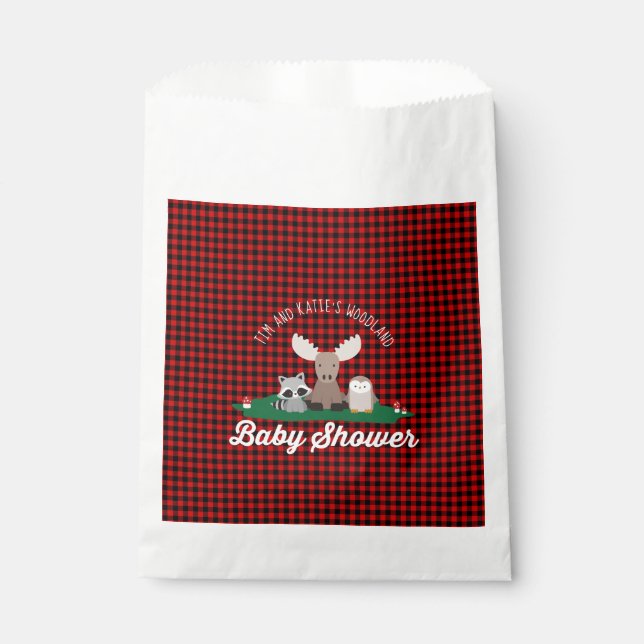 Bolsa De Papel Lumberjack Flannel Red Buffulo Plaid Baby Shower (Anverso)
