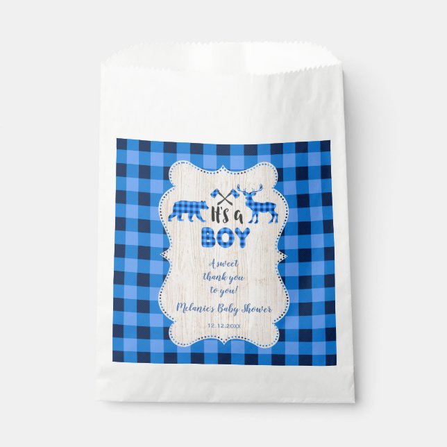Bolsa De Papel Lumberjack Little Hunter Blue Plaid Baby Shower (Anverso)