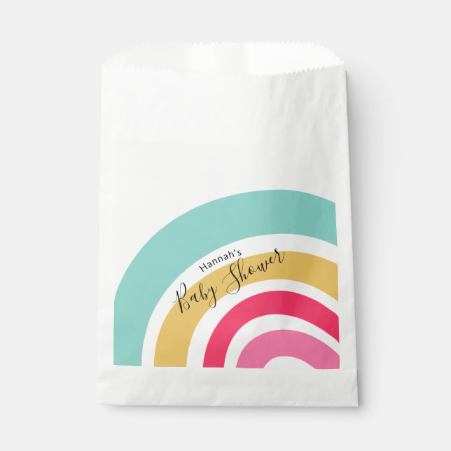 Bolsa De Papel Luminoso Baby Shower arcoiris con nombre (Anverso)