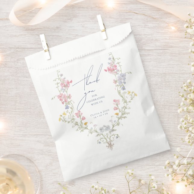 Bolsa De Papel Lush Blue Boho Wildflowers Elegant Wedding (Cortado)
