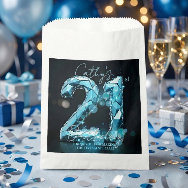 Bolsa De Papel Luxury Glam Teal Blue Crystal 21st Birthday Party (Subido por el creador)