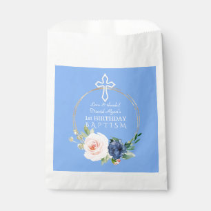 Bolsa De Papel Luxury Pink Blue Floral Boy 1er cumpleaños y bauti