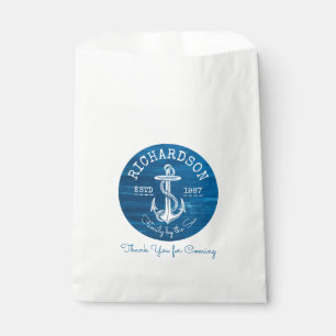 Bolsa De Papel Madera pintada de azul de antro náutico monogramo