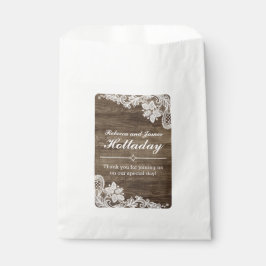 Bolsa De Papel Madera Rústica y Encaje Antiguo Boda Personalizada