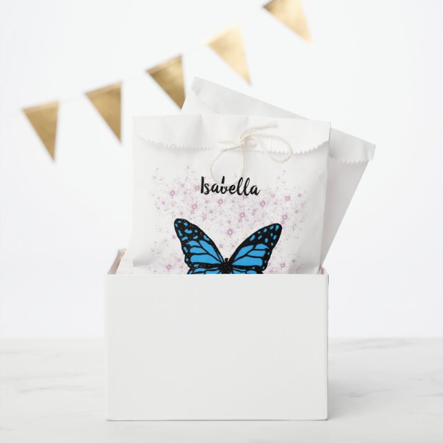 Bolsa De Papel Magical blue butterfly pink glitter art (Fiesta)