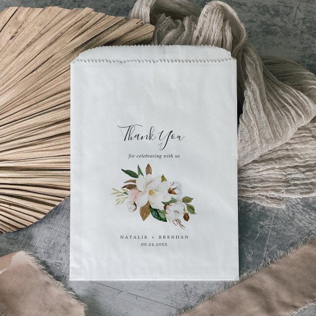 Bolsa De Papel Magnolia elegante | Blanco y Rubor Gracias Boda (Subido por el creador)