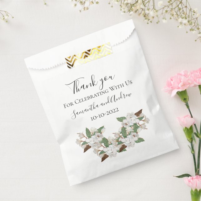 Bolsa De Papel Magnolias Blancas Boda Clásica Elegante (Sellado)