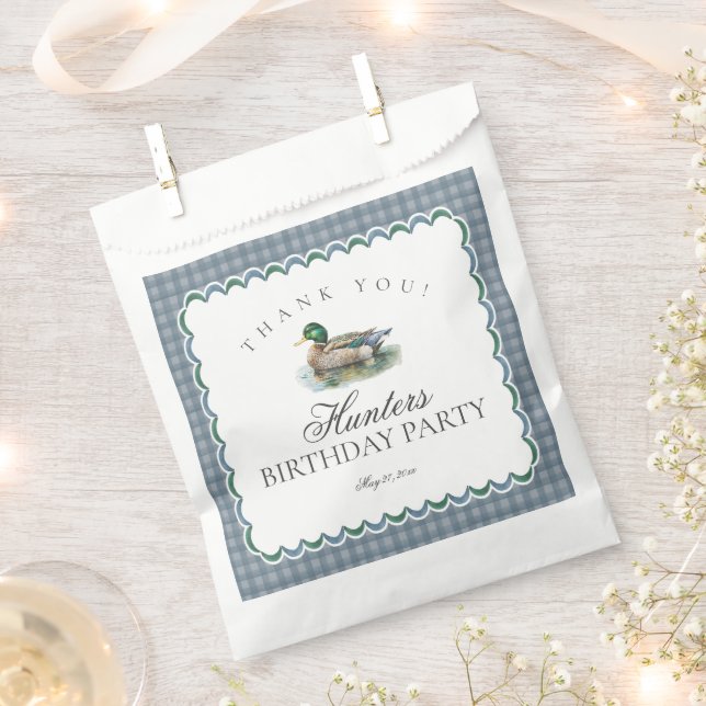Bolsa De Papel Mallard Duck Hunting Gingham Birthday Dessert (Cortado)