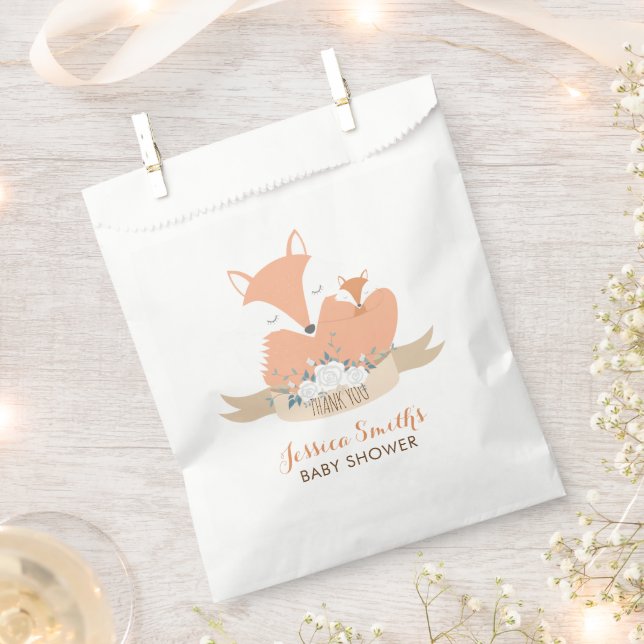 Bolsa De Papel Mamá y Baby Fox Baby Shower (Cortado)