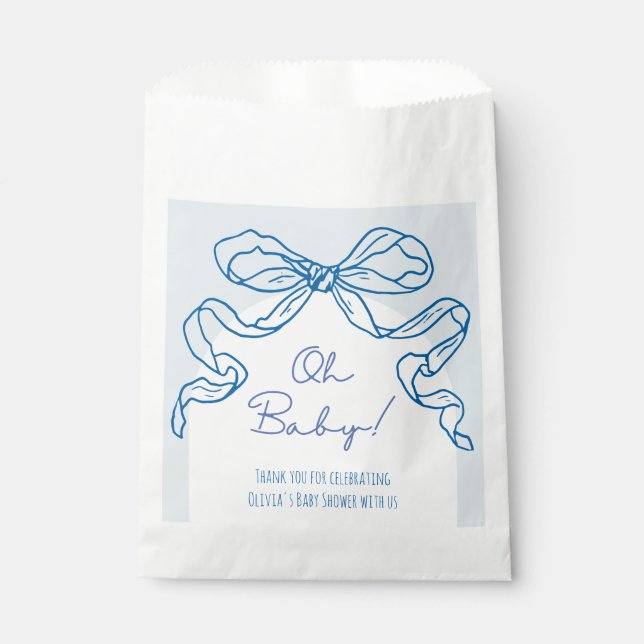 Bolsa De Papel Mano azul retro caprichoso trenzado de Baby Shower (Anverso)