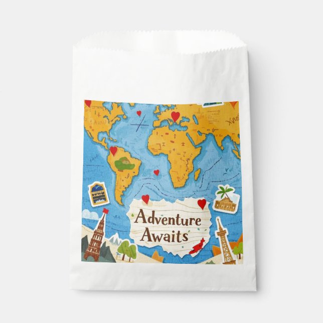 Bolsa De Papel Mapamundi Pins de Corazón Aventura Esperándote (Anverso)