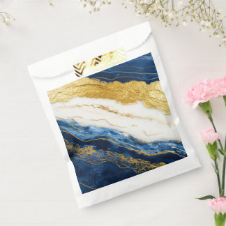 Bolsa De Papel Marble de hojas de oro y azul de la marina de lujo