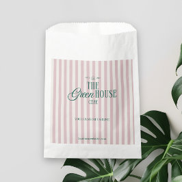 Bolsa De Papel Marca Retro Pink Stripe Green Bakery Cafe Logo