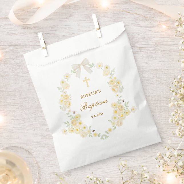Bolsa De Papel Marco de flores amarillas para bautizo (Cortado)