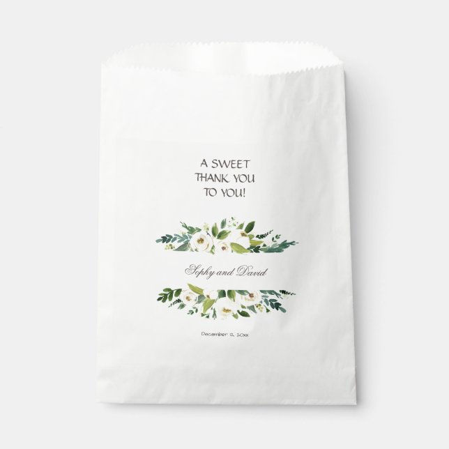 Bolsa De Papel Marco floral blanco acuarela gracias (Anverso)