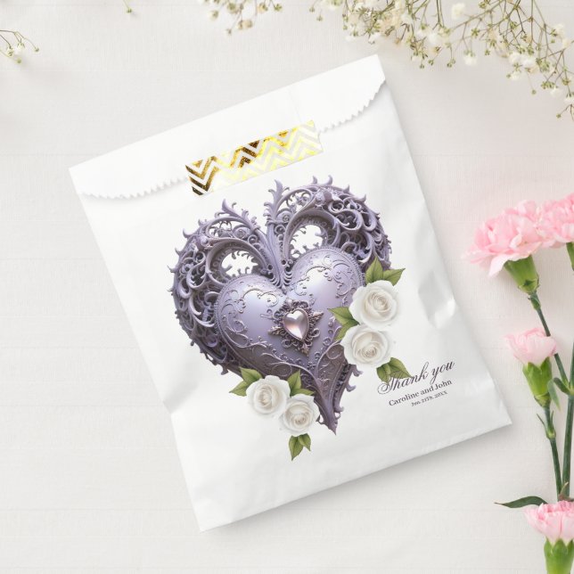 Bolsa De Papel Marco floral con corazón y rosas blancas (Sellado)