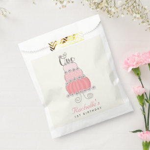 Bolsa De Papel Margaritas rosadas de la torta una 1ra fiesta de
