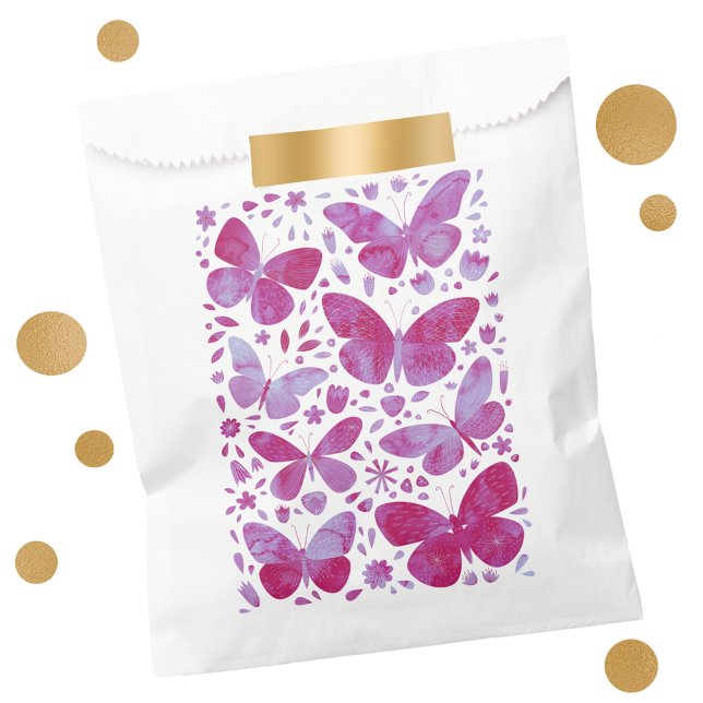 Bolsa De Papel Mariposa acuarela Magenta rosa caliente (Magenta hot pink butterfly watercolor pattern favor bag)
