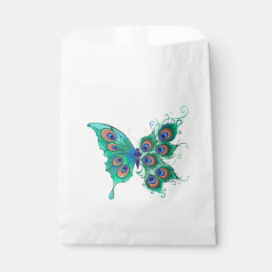 Bolsa De Papel Mariposa con plumas de pavo real verde