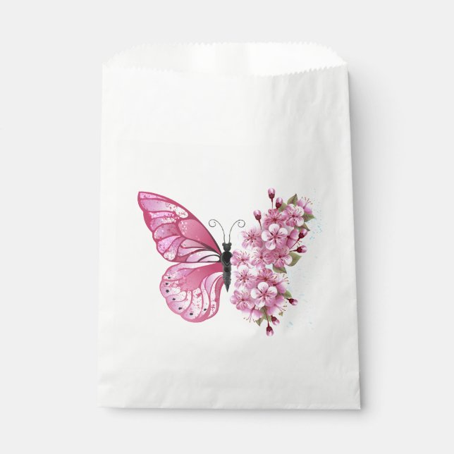 Bolsa De Papel Mariposa de flores con Sakura rosa (Anverso)