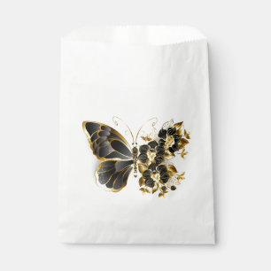 Bolsa De Papel Mariposa de flores de oro con orquídea negra