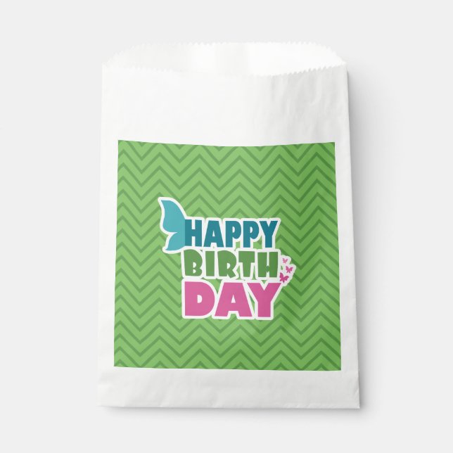 Bolsa De Papel Mariposa de primavera feliz de cumpleaños verde (Anverso)