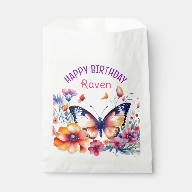 Bolsa De Papel Mariposa en fiesta de cumpleaños de Chica de flore (Anverso)