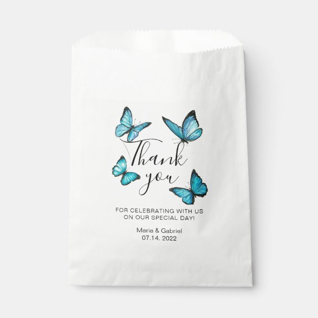 Bolsa De Papel Mariposas azules. Boda romántico gracias (Anverso)
