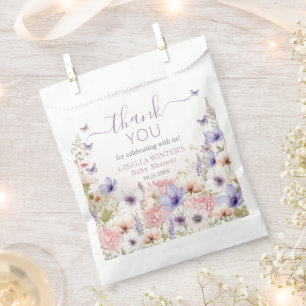 Bolsa De Papel Mariposas de flores silvestres rosadas bebe en flo
