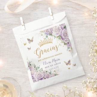 Bolsa De Papel Mariposas Florales Púrpura Lilac Quinceañera 15 16