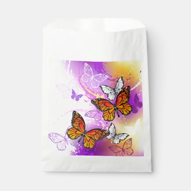 Bolsa De Papel Mariposas monarcas en fondo morado (Anverso)