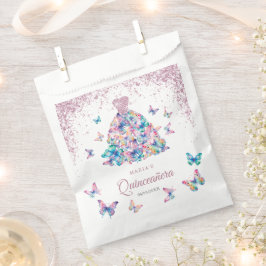 Bolsa De Papel Mariposas Rosa de oro esparcen a Quinceanera