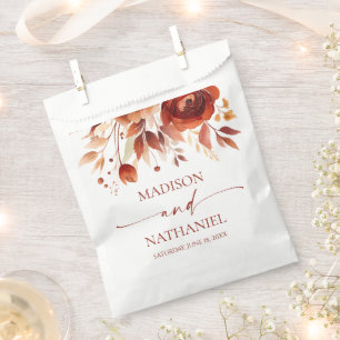 Bolsa De Papel Marrón Floral Flor Bodas Oxidado Borgoña